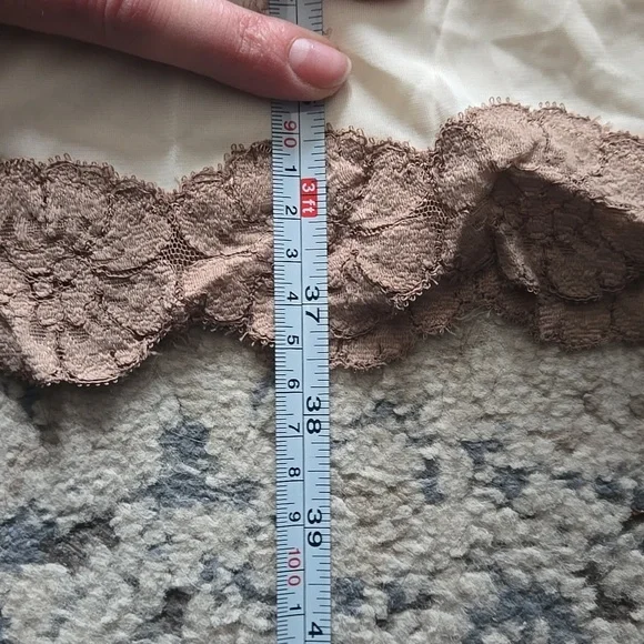VINTAGE Cream Slip Dress with Brown Lace Size XS - Picture 8 of 8
